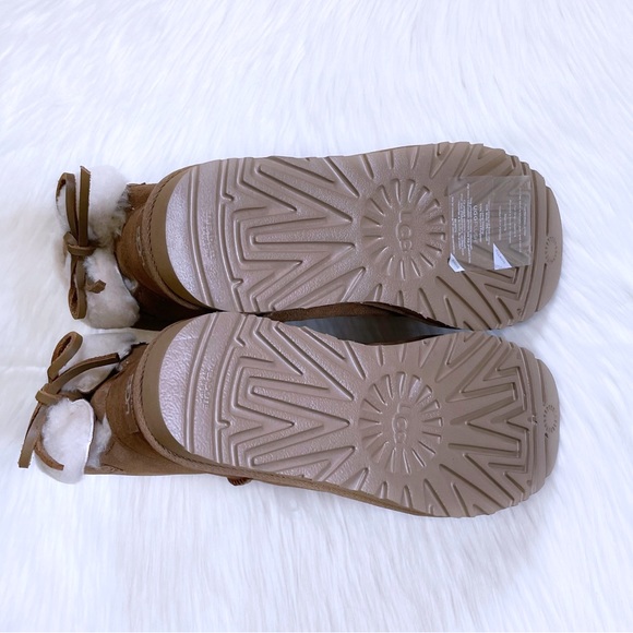 UGG Classic Double Bow Mini Chestnut Suede Boots - Picture 8 of 9